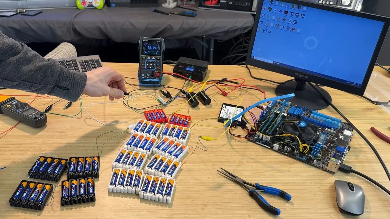 Enthusiast runs desktop PC off 56 AA batteries — Intel computer lasts less than 5 minutes while playing Minesweeper