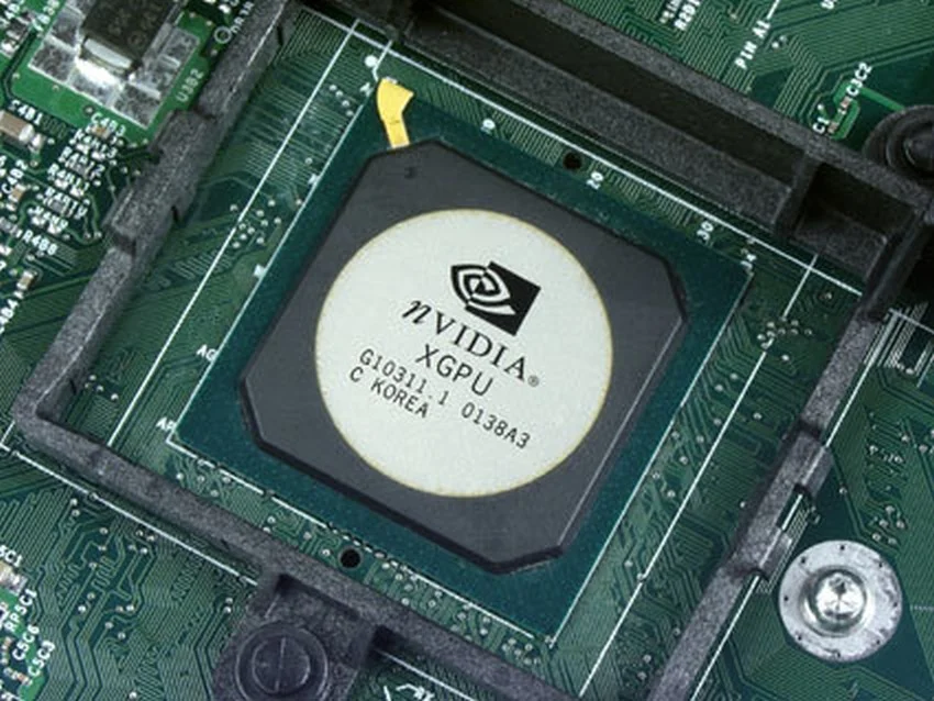 A photograph of the NVIDIA XGPU in the Xbox.