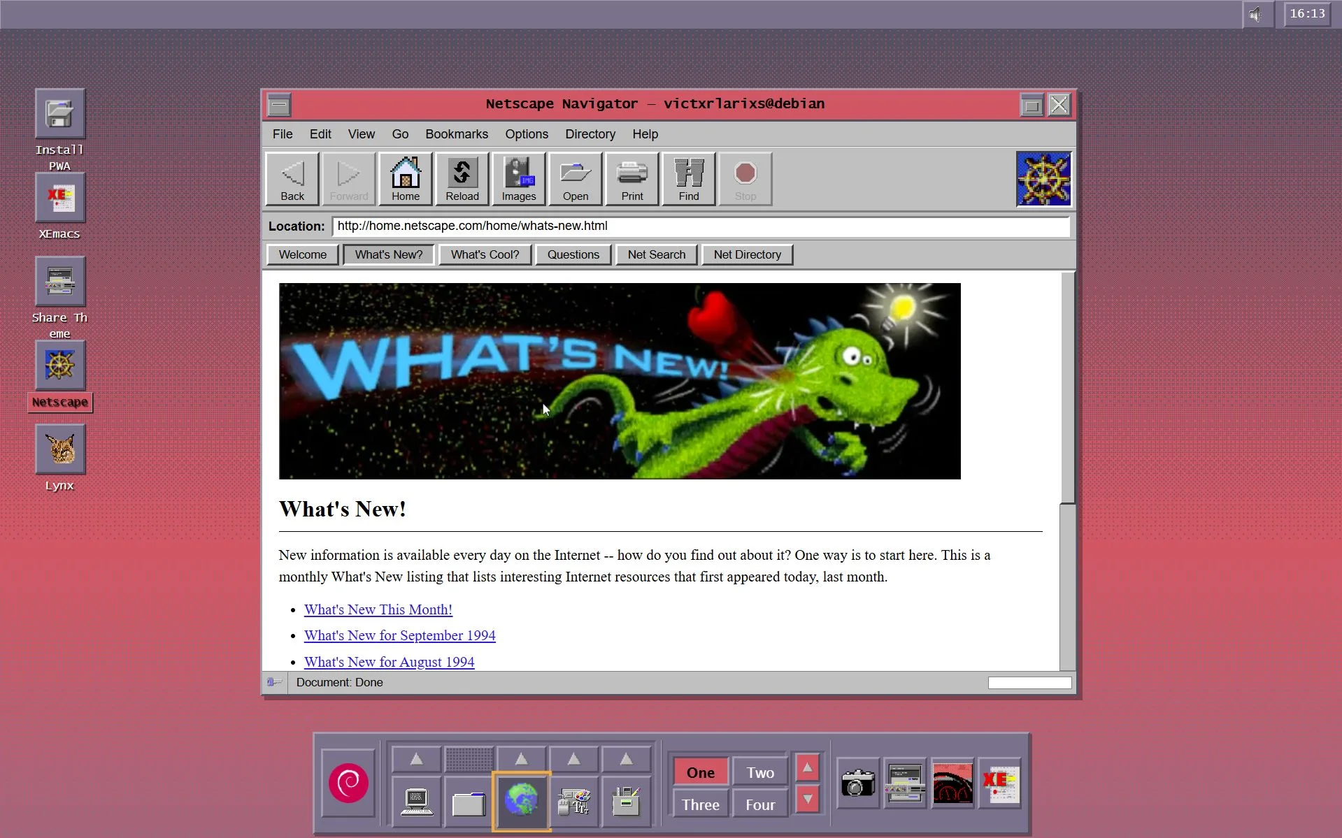 CDE Time Capsule project screenshot showing 1990s-style Linux