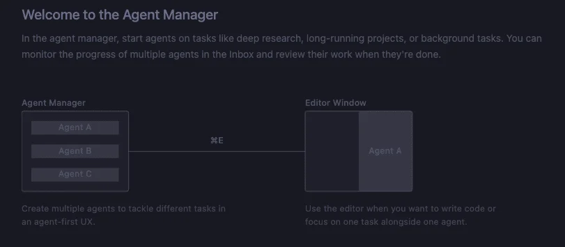 Welcome screen of the Agent Manager